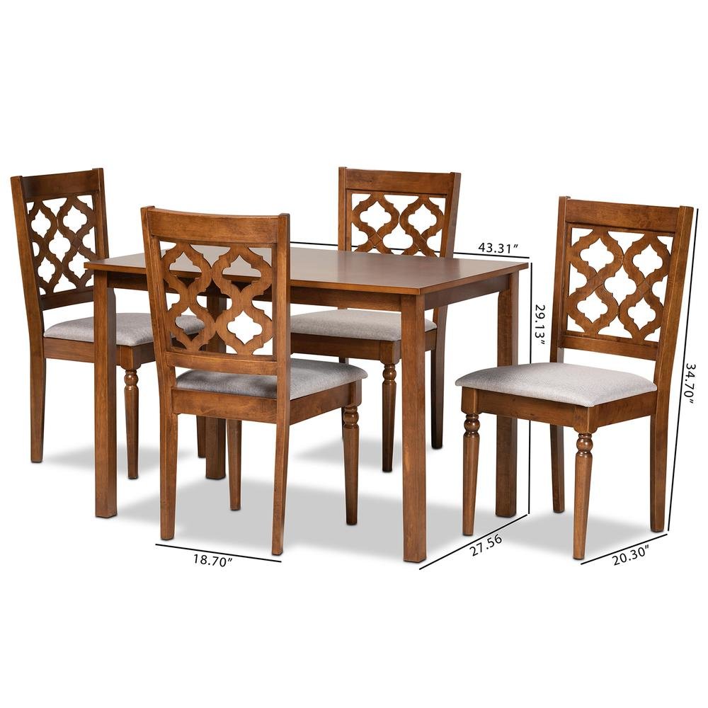 Grey Fabric Upholstered and Walnut Brown Finished Wood 5-Piece Dining Set. Picture 18