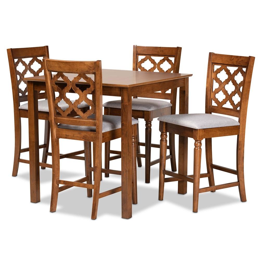 Walnut Brown Finished Wood 5-Piece Pub Set. Picture 10