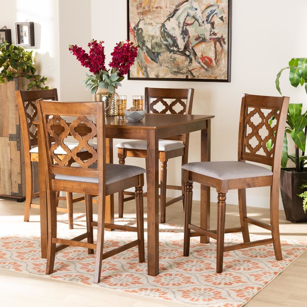 Walnut Brown Finished Wood 5-Piece Pub Set. Picture 16
