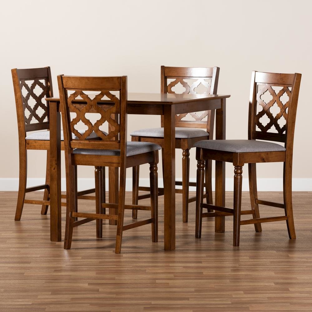 Walnut Brown Finished Wood 5-Piece Pub Set. Picture 17