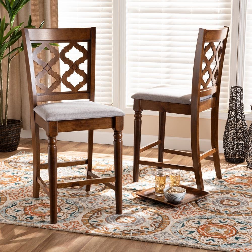 Walnut Brown Finished Wood 2-Piece Counter Stool Set. Picture 14