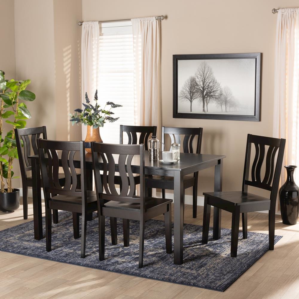 Transitional Dark Brown Finished Wood 7-Piece Dining Set. Picture 16