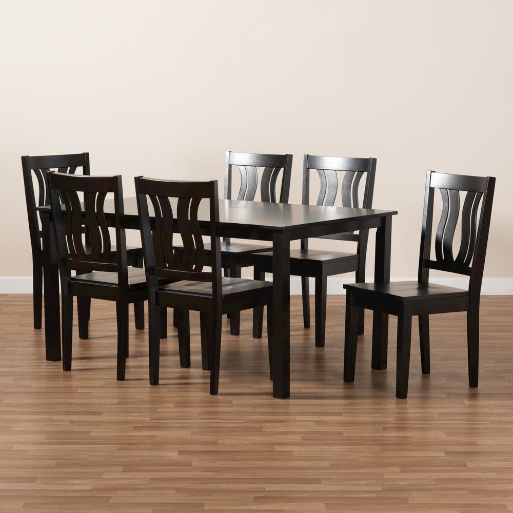 Transitional Dark Brown Finished Wood 7-Piece Dining Set. Picture 17