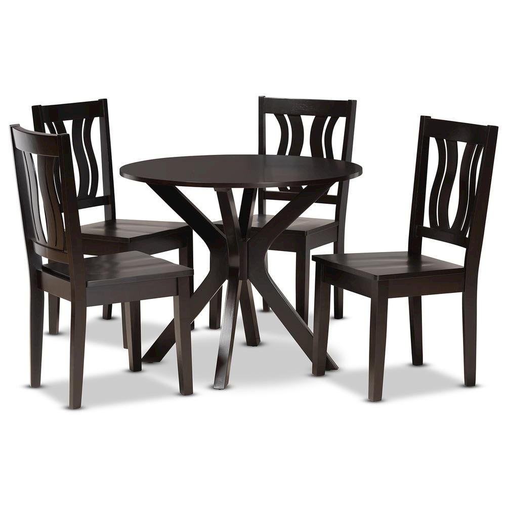 Transitional Dark Brown Finished Wood 5-Piece Dining Set. Picture 10