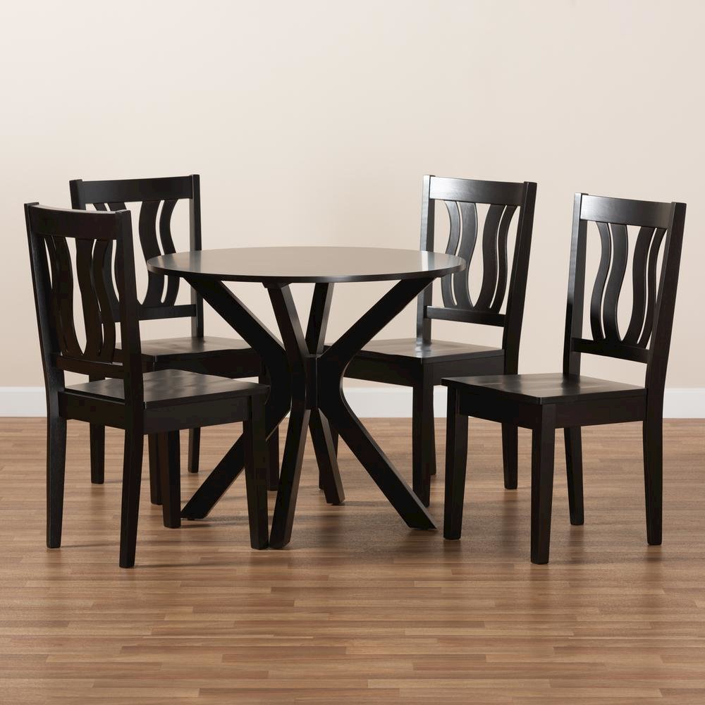 Transitional Dark Brown Finished Wood 5-Piece Dining Set. Picture 17