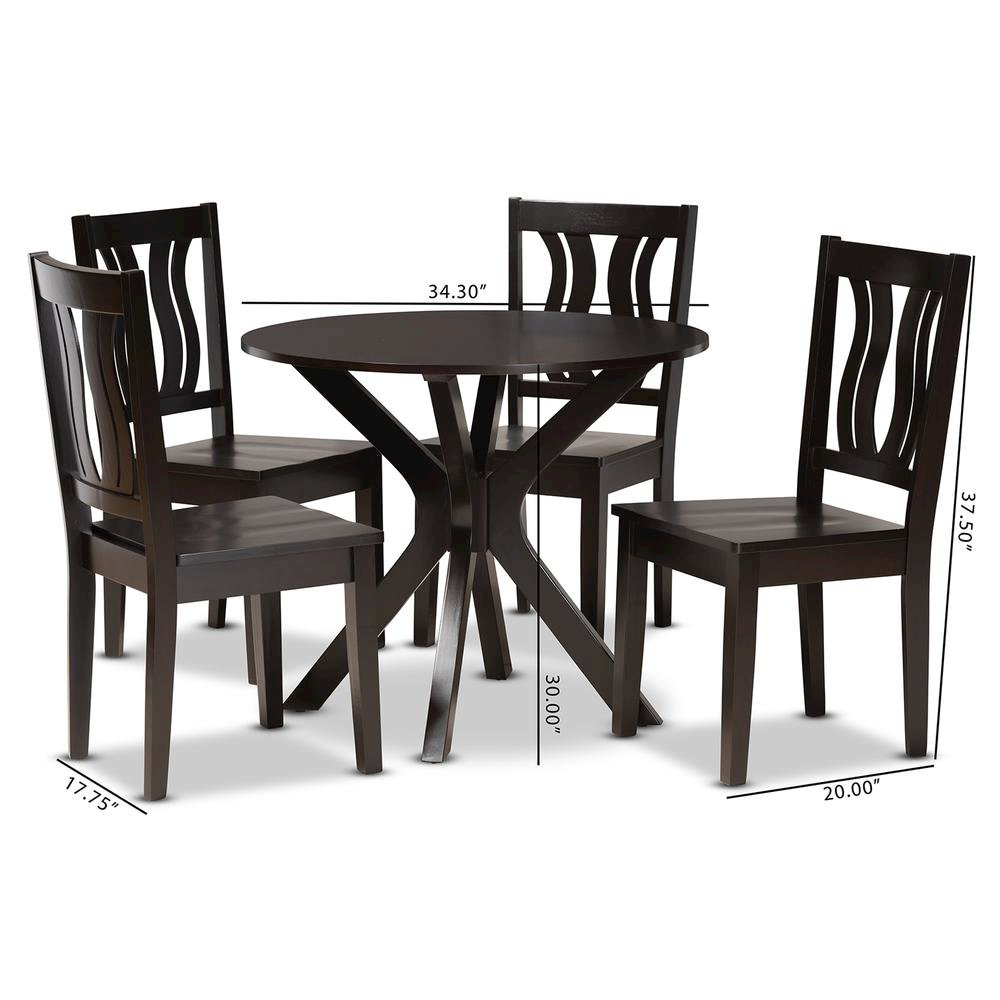 Transitional Dark Brown Finished Wood 5-Piece Dining Set. Picture 18