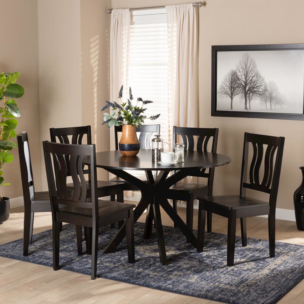 Transitional Dark Brown Finished Wood 7-Piece Dining Set. Picture 16