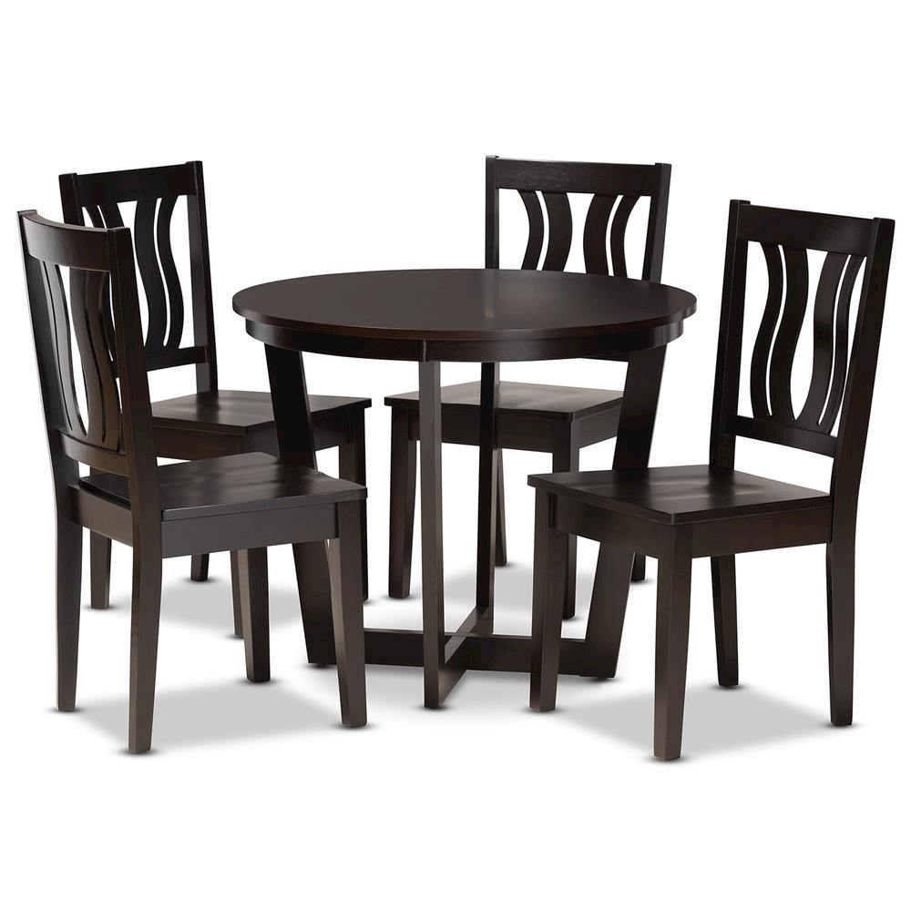 Transitional Dark Brown Finished Wood 5-Piece Dining Set. Picture 10