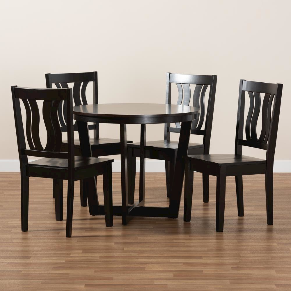 Transitional Dark Brown Finished Wood 5-Piece Dining Set. Picture 17