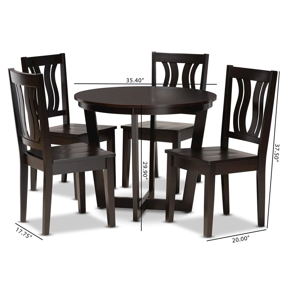 Transitional Dark Brown Finished Wood 5-Piece Dining Set. Picture 18