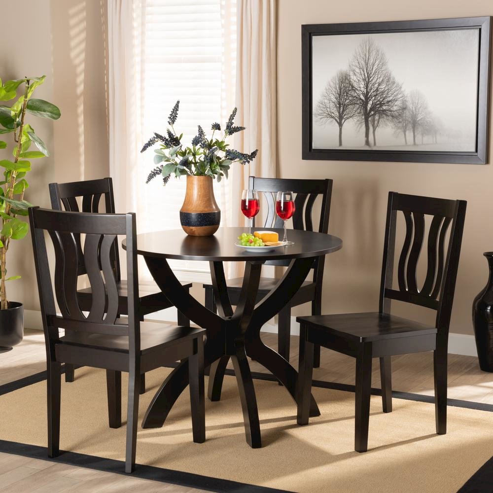 Transitional Dark Brown Finished Wood 5-Piece Dining Set. Picture 16