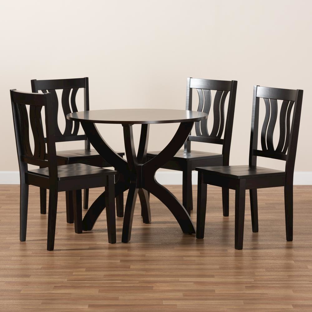 Transitional Dark Brown Finished Wood 5-Piece Dining Set. Picture 17