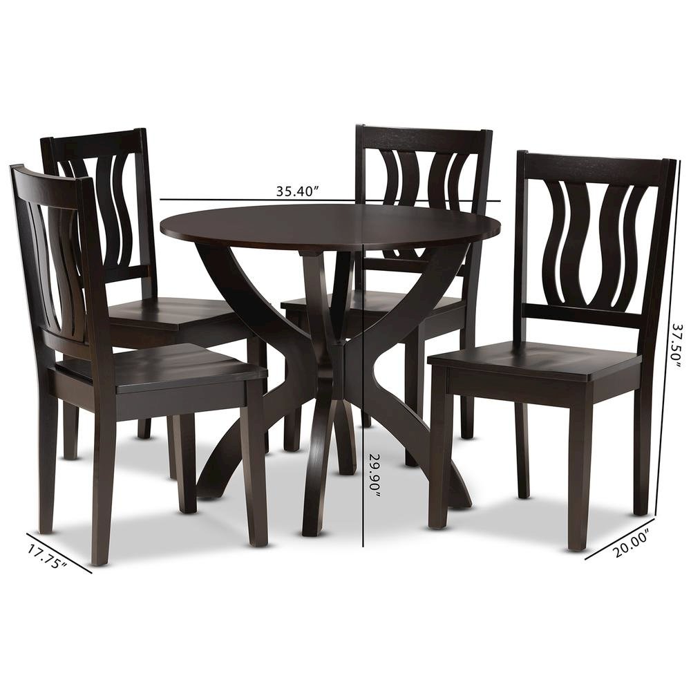 Transitional Dark Brown Finished Wood 5-Piece Dining Set. Picture 18
