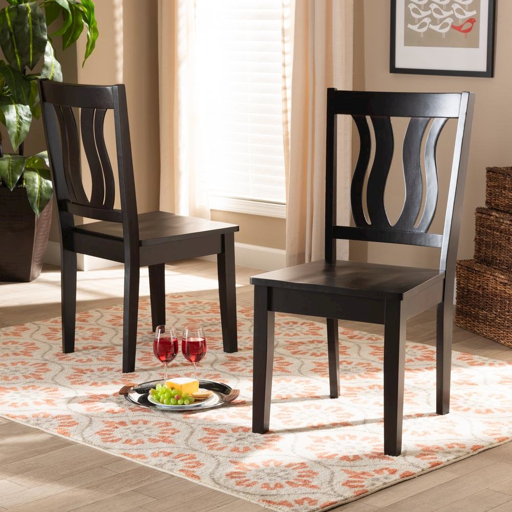 Transitional Dark Brown Finished Wood 2-Piece Dining Chair Set. Picture 14