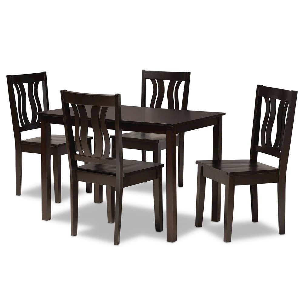 Transitional Dark Brown Finished Wood 5-Piece Dining Set. Picture 10