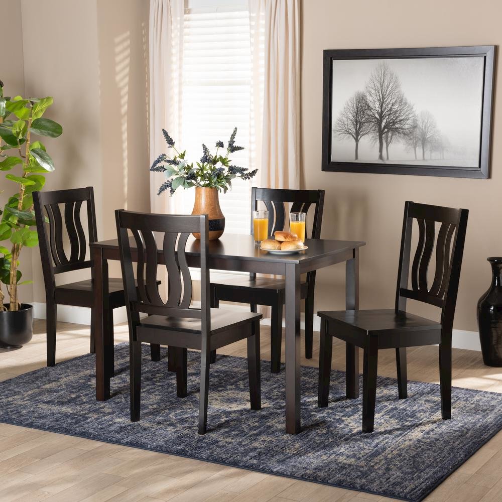 Transitional Dark Brown Finished Wood 5-Piece Dining Set. Picture 16