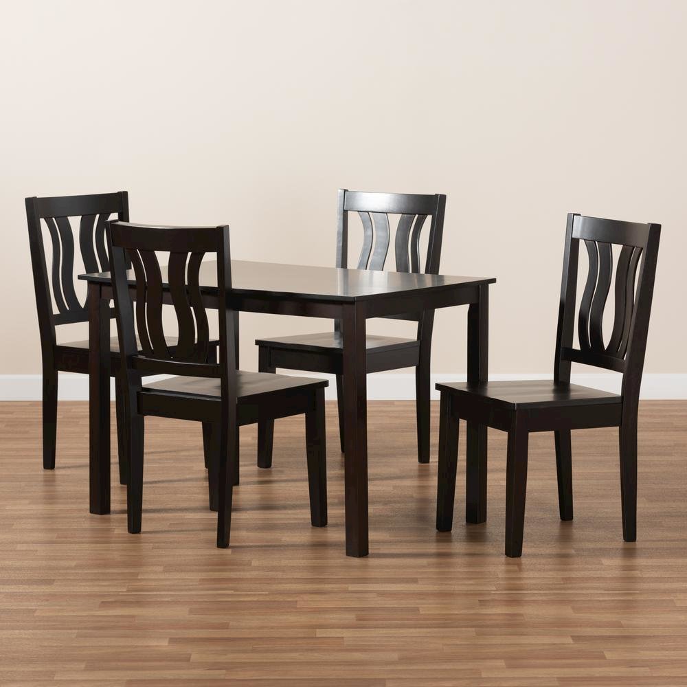 Transitional Dark Brown Finished Wood 5-Piece Dining Set. Picture 17