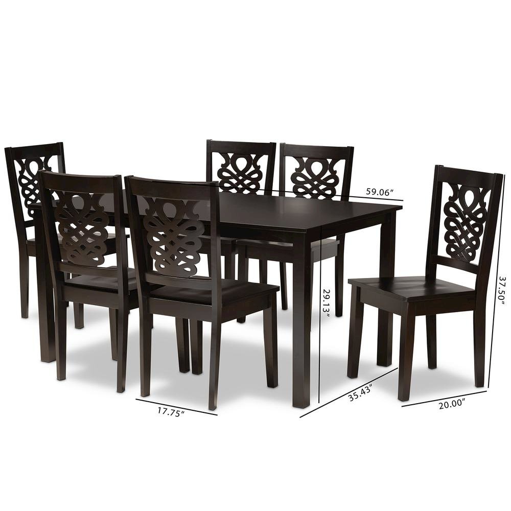 Transitional Dark Brown Finished Wood 7-Piece Dining Set. Picture 18