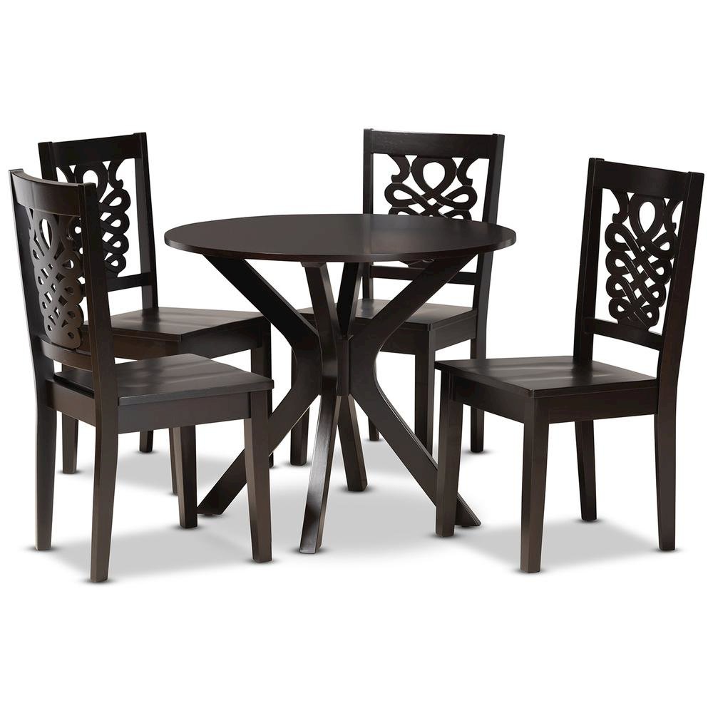 Transitional Dark Brown Finished Wood 5-Piece Dining Set. Picture 10