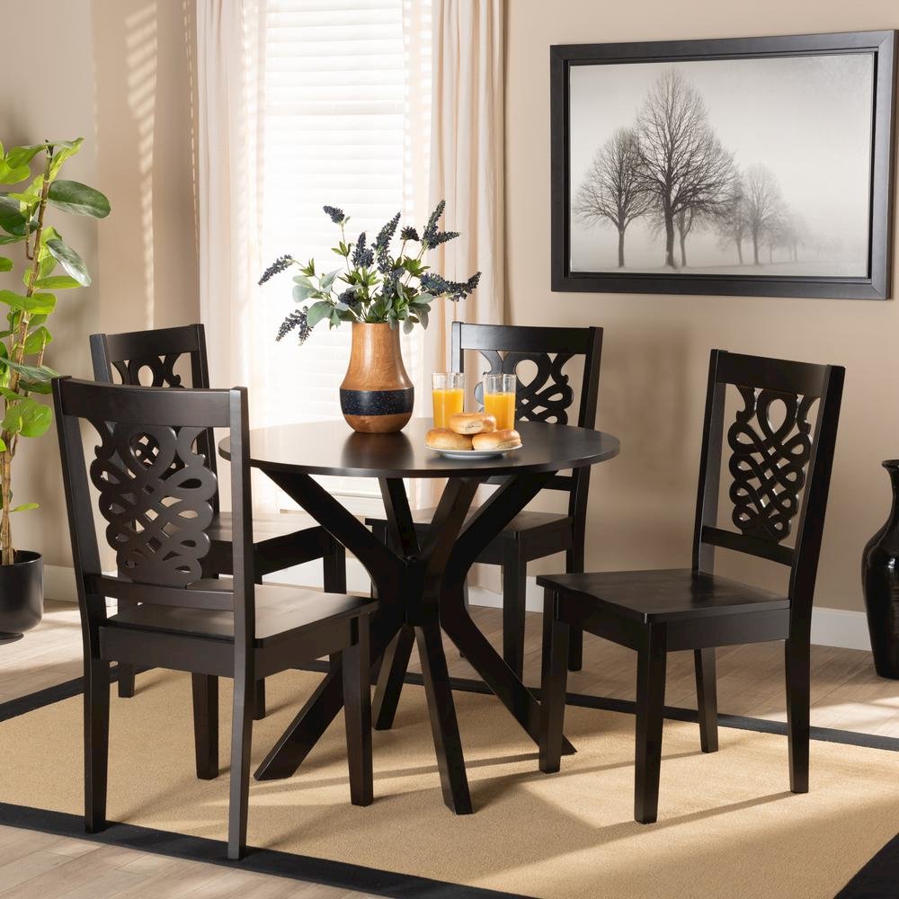 Transitional Dark Brown Finished Wood 5-Piece Dining Set. Picture 16