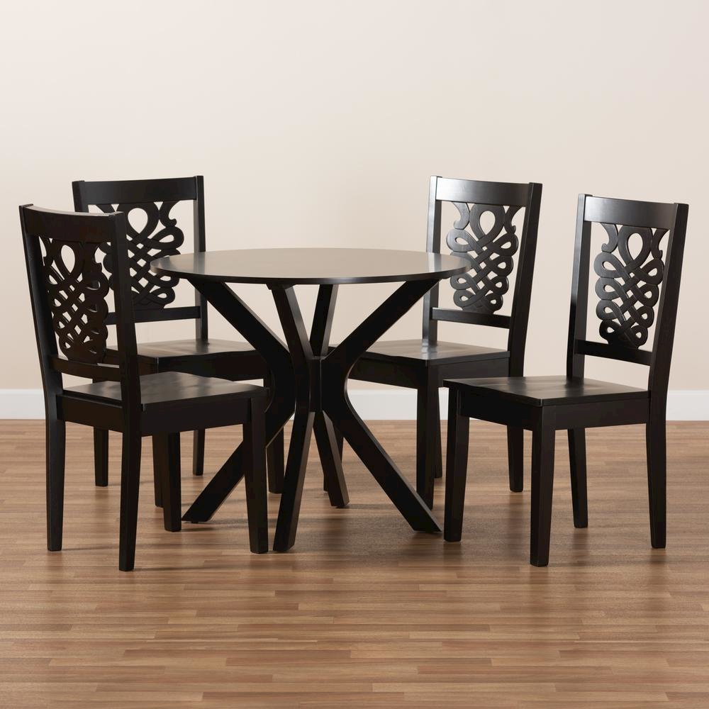 Transitional Dark Brown Finished Wood 5-Piece Dining Set. Picture 17