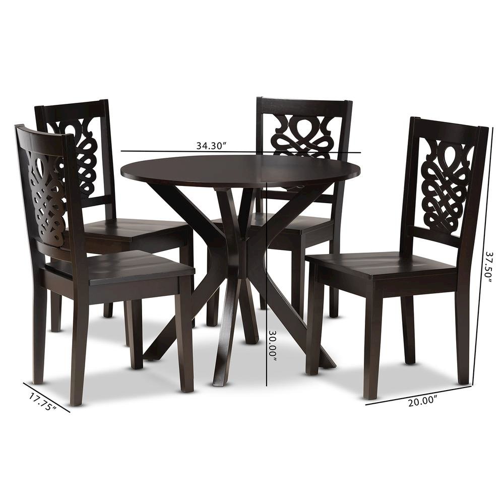Transitional Dark Brown Finished Wood 5-Piece Dining Set. Picture 18
