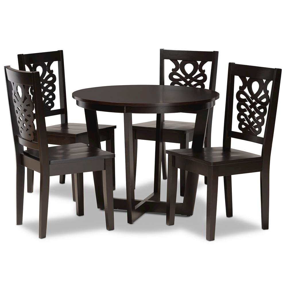 Transitional Dark Brown Finished Wood 5-Piece Dining Set. Picture 10