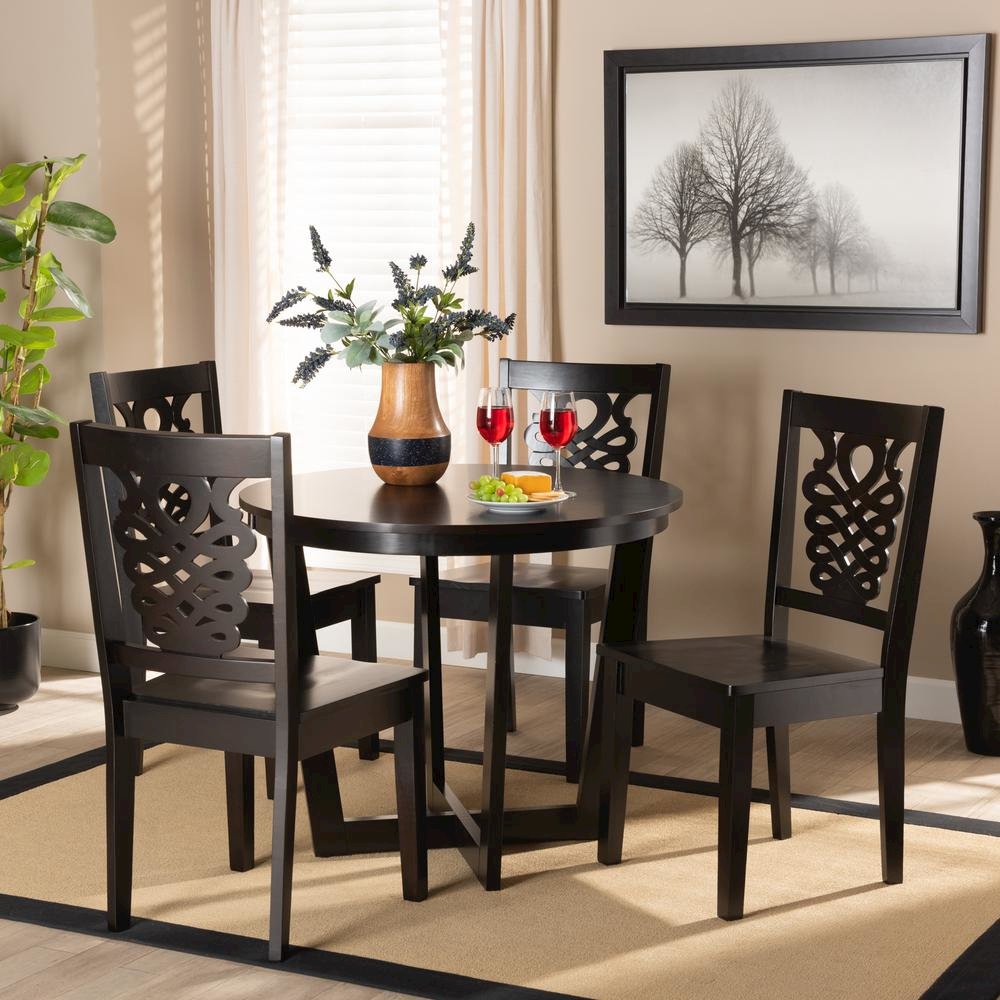 Transitional Dark Brown Finished Wood 5-Piece Dining Set. Picture 16