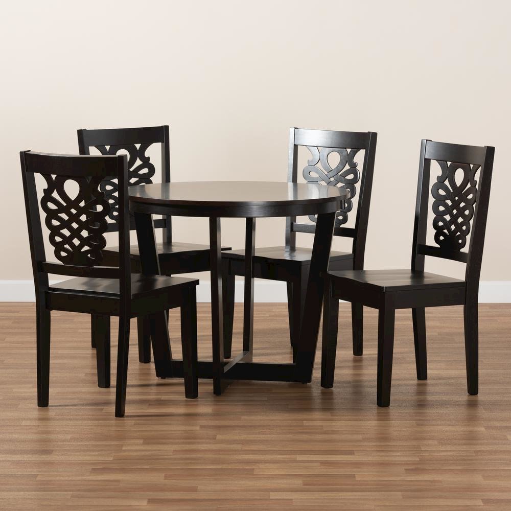 Transitional Dark Brown Finished Wood 5-Piece Dining Set. Picture 17