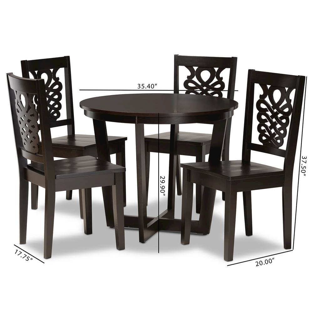 Transitional Dark Brown Finished Wood 5-Piece Dining Set. Picture 18