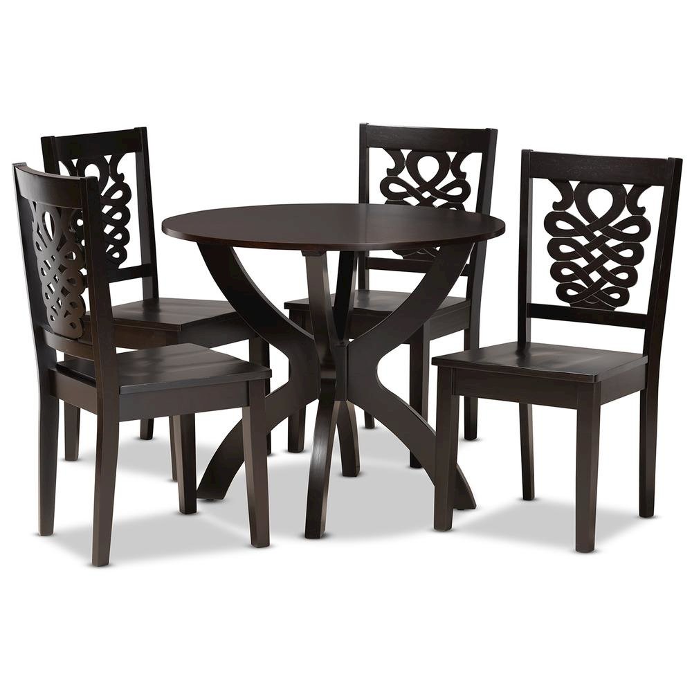 Transitional Dark Brown Finished Wood 5-Piece Dining Set. Picture 10