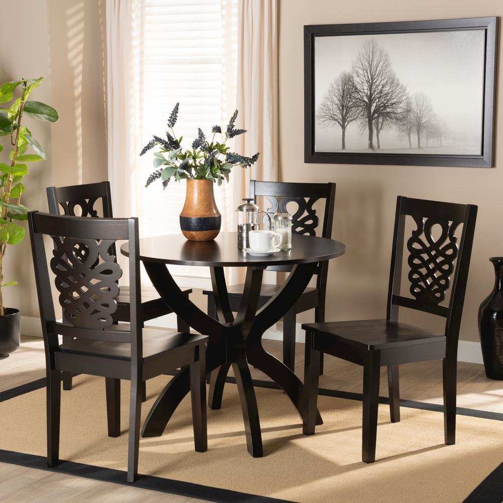 Transitional Dark Brown Finished Wood 5-Piece Dining Set. Picture 16