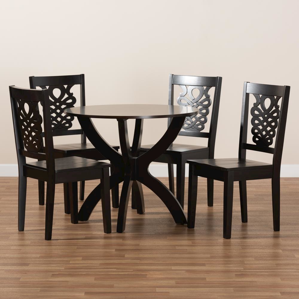 Transitional Dark Brown Finished Wood 5-Piece Dining Set. Picture 17
