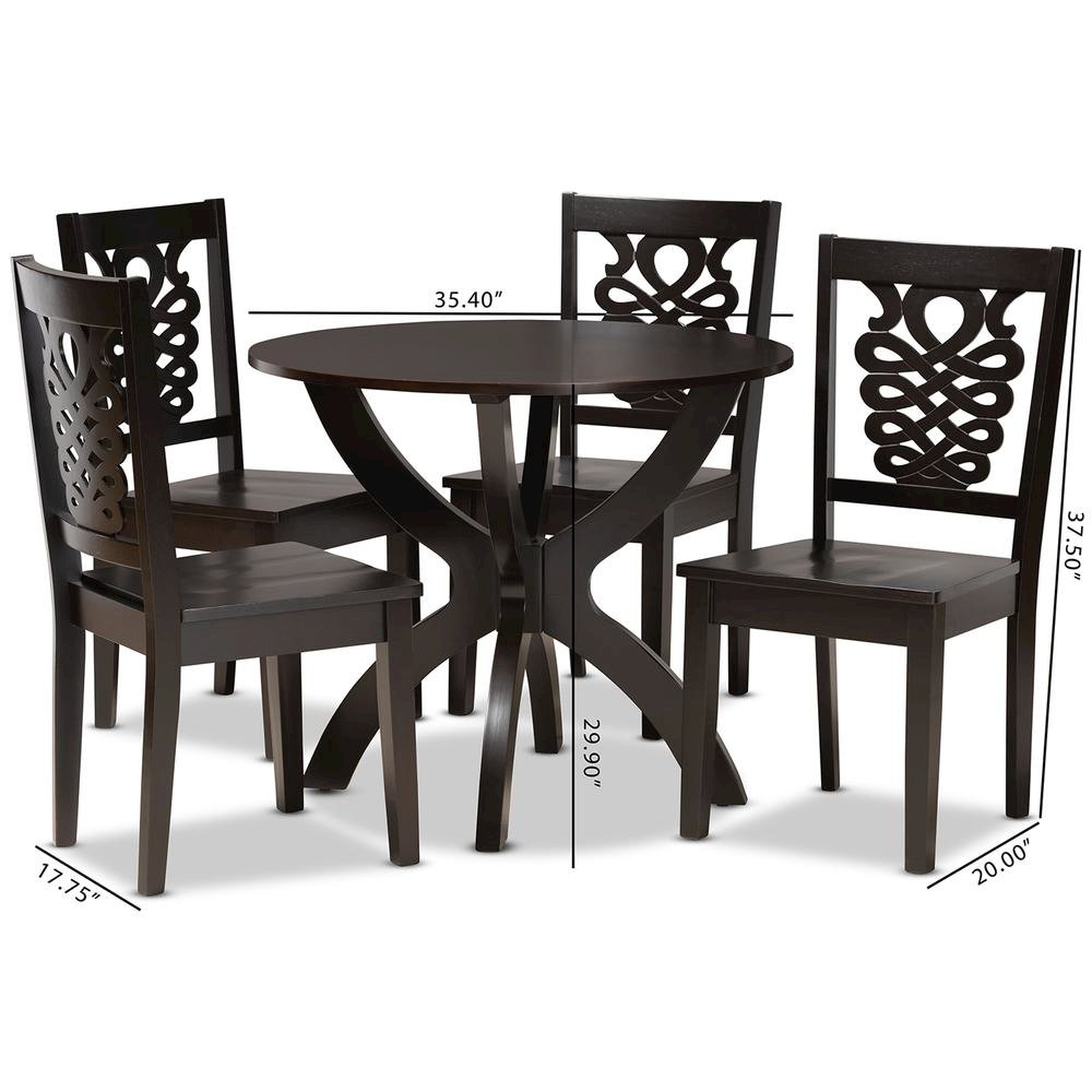 Transitional Dark Brown Finished Wood 5-Piece Dining Set. Picture 18
