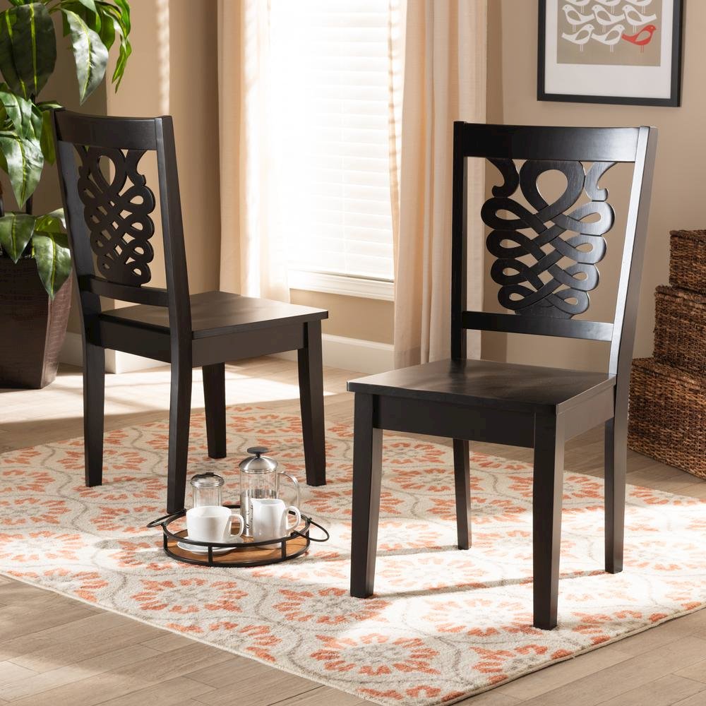 Transitional Dark Brown Finished Wood 2-Piece Dining Chair Set. Picture 14