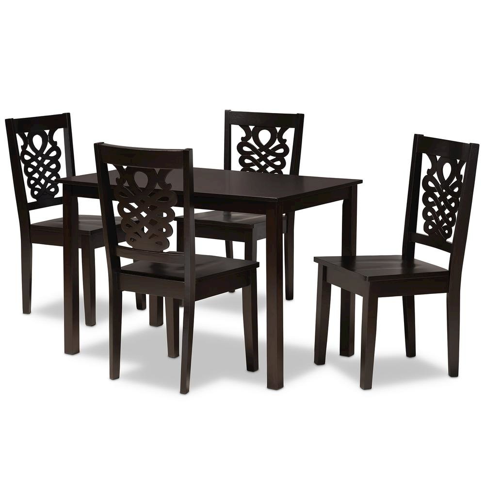 Transitional Dark Brown Finished Wood 5-Piece Dining Set. Picture 10