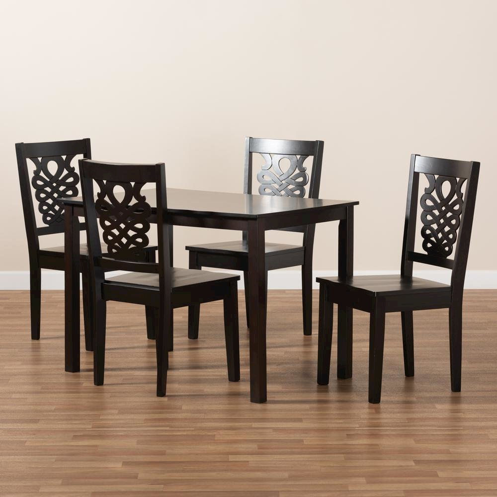 Transitional Dark Brown Finished Wood 5-Piece Dining Set. Picture 17