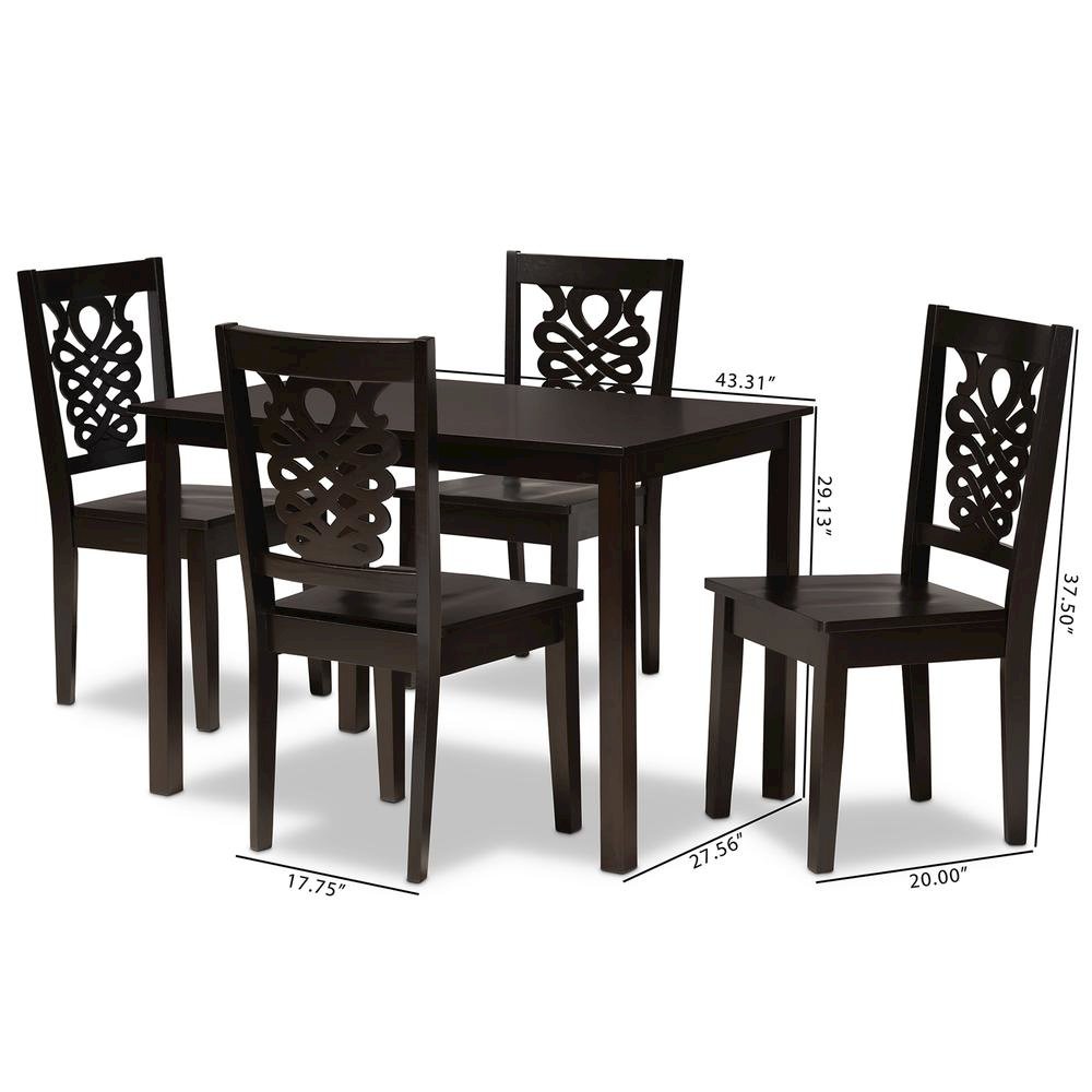Transitional Dark Brown Finished Wood 5-Piece Dining Set. Picture 18