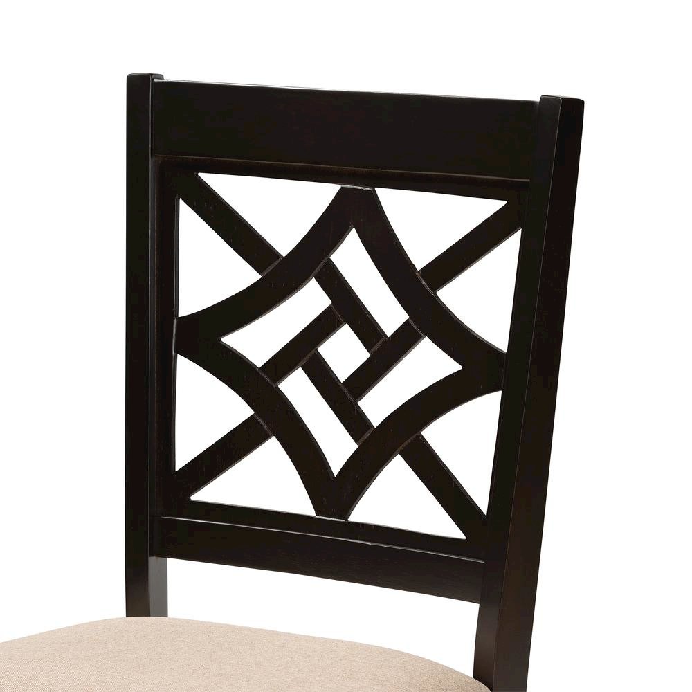 Sand Fabric Upholstered and Dark Brown Finished Wood 7-Piece Dining Set. Picture 14