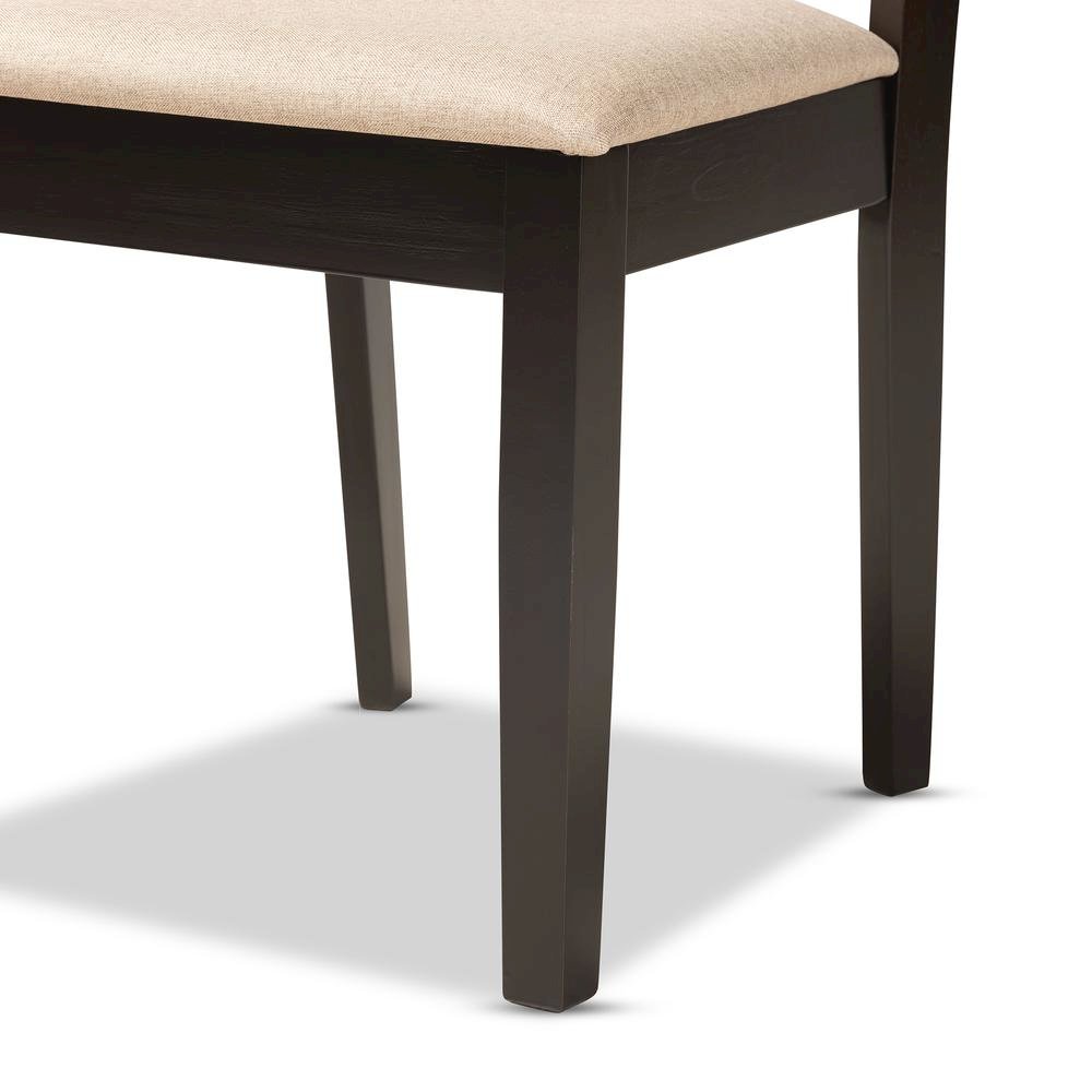 Sand Fabric Upholstered and Dark Brown Finished Wood 7-Piece Dining Set. Picture 15