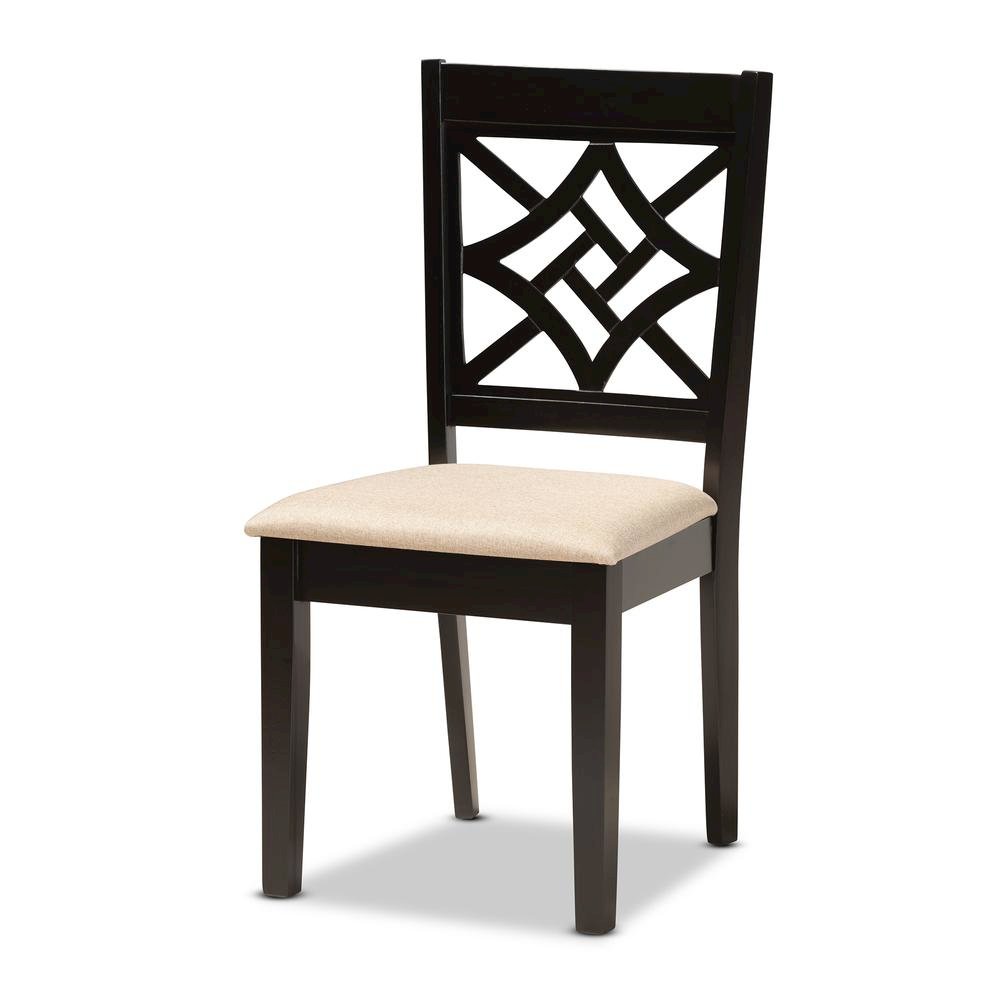 Sand Fabric Upholstered and Dark Brown Finished Wood 5-Piece Dining Set. Picture 11