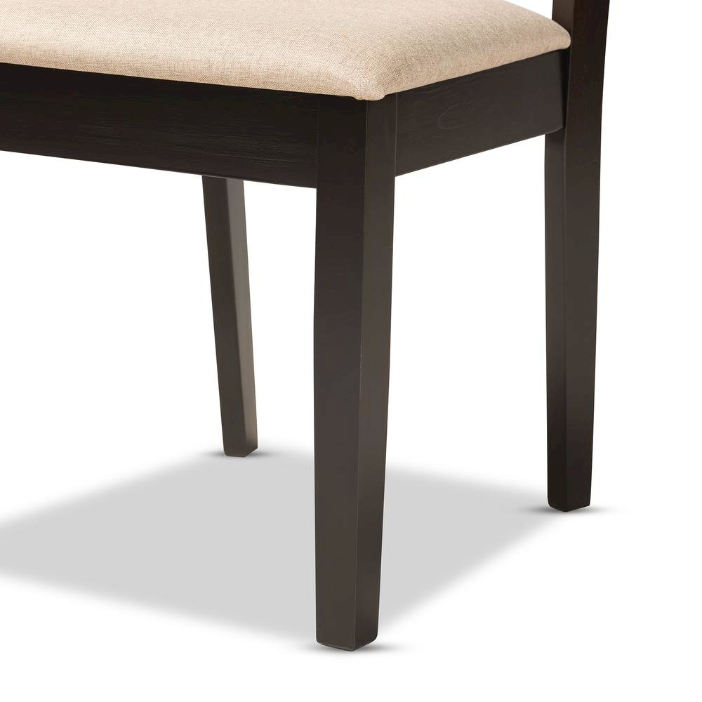 Sand Fabric Upholstered and Dark Brown Finished Wood 5-Piece Dining Set. Picture 15