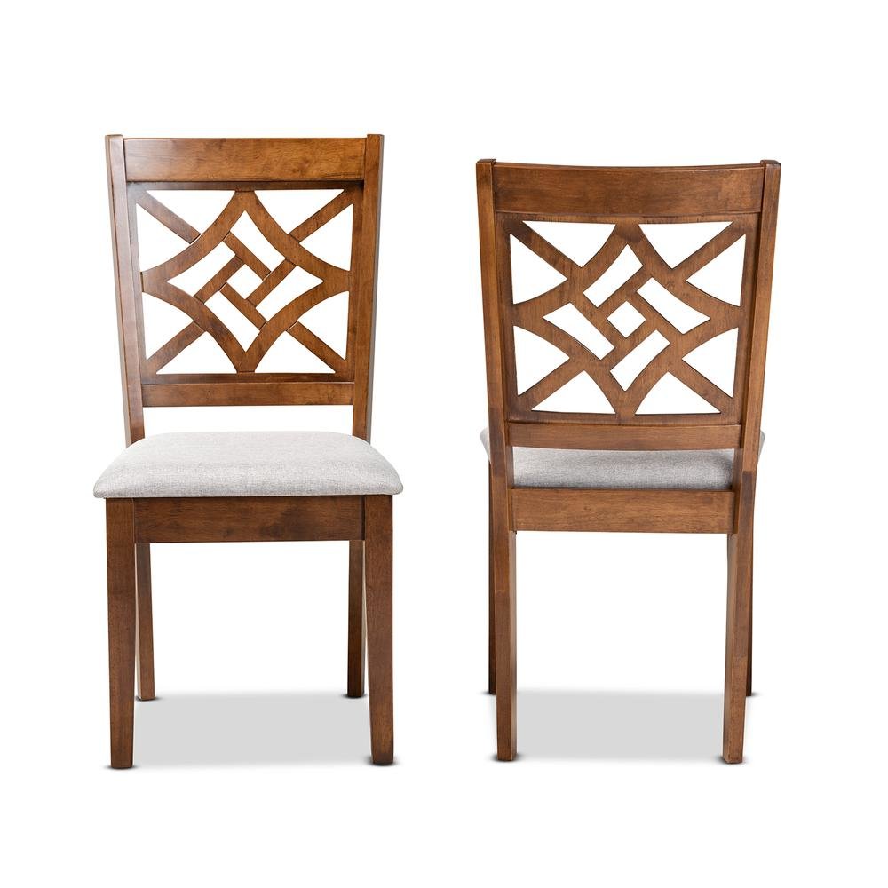 Grey Fabric Upholstered and Walnut Brown Finished Wood 2-Piece Dining Chair Set. Picture 10