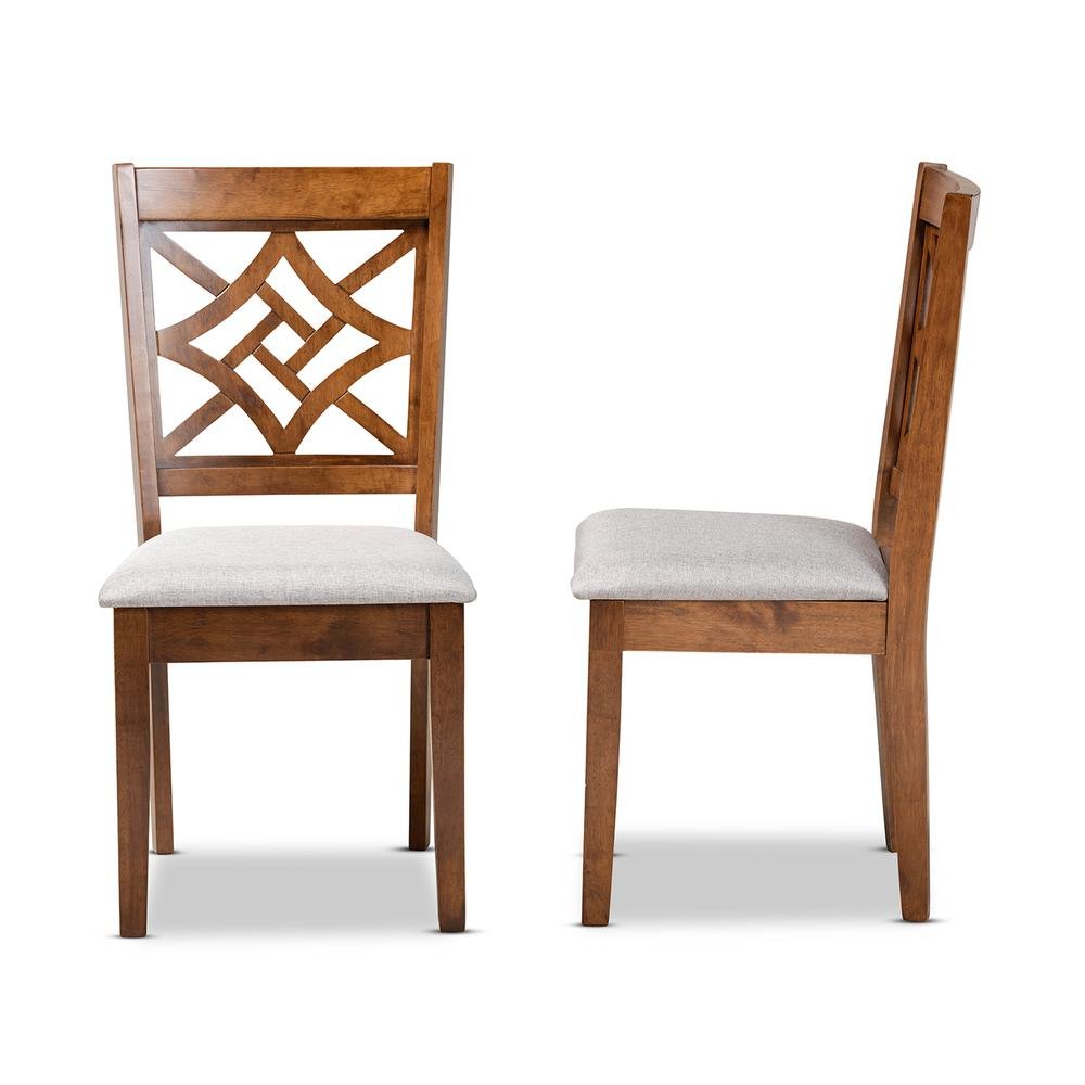 Grey Fabric Upholstered and Walnut Brown Finished Wood 2-Piece Dining Chair Set. Picture 11