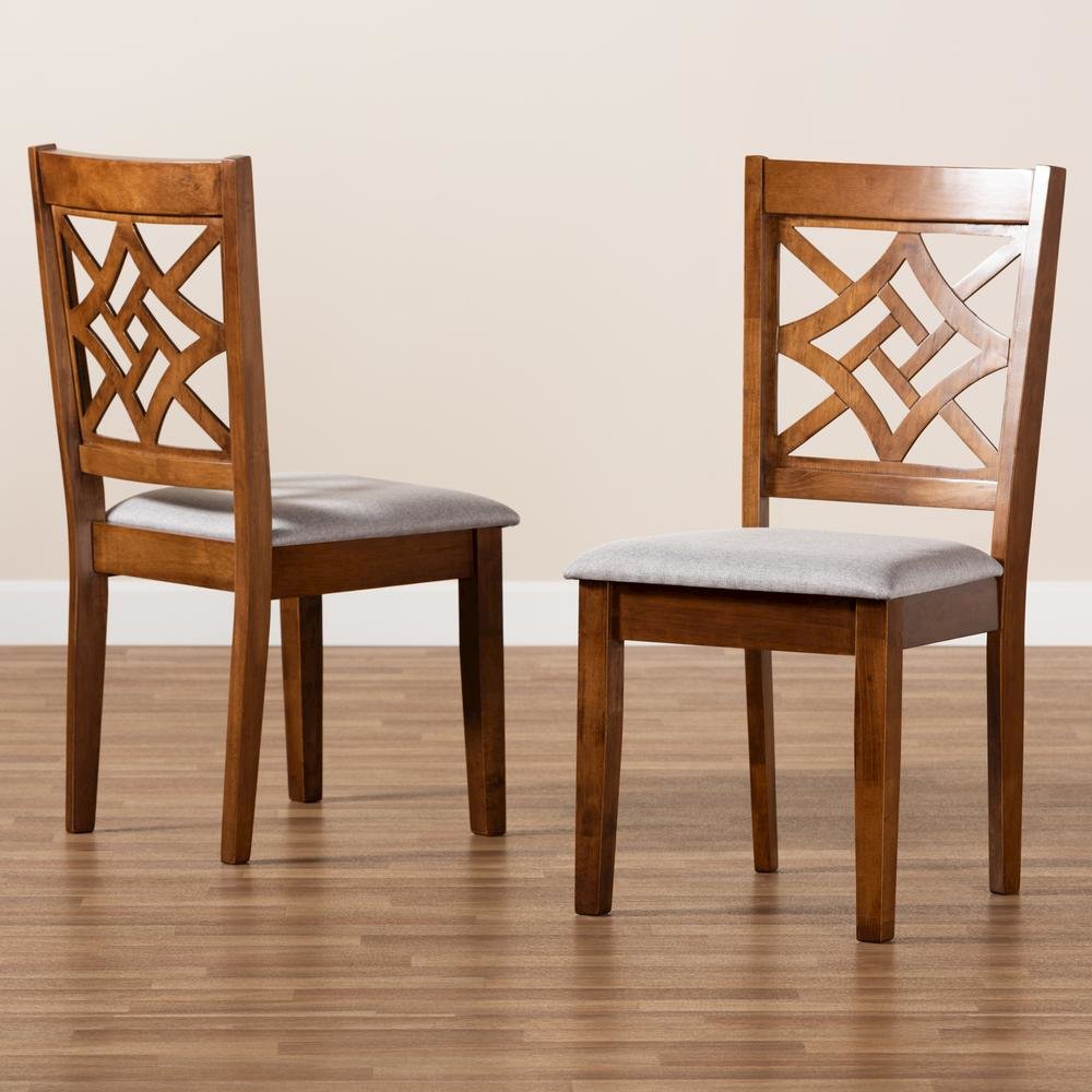 Grey Fabric Upholstered and Walnut Brown Finished Wood 2-Piece Dining Chair Set. Picture 15