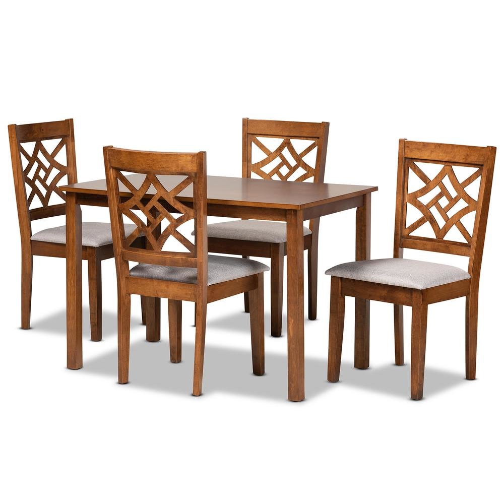 Grey Fabric Upholstered and Walnut Brown Finished Wood 5-Piece Dining Set. Picture 10