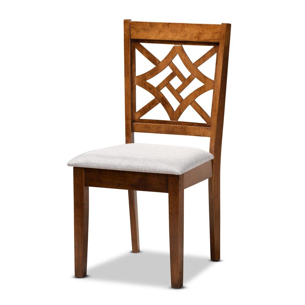 Grey Fabric Upholstered and Walnut Brown Finished Wood 5-Piece Dining Set. Picture 11