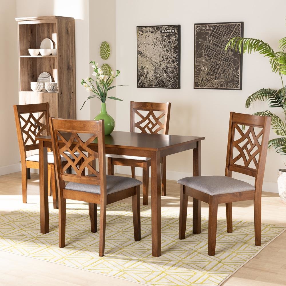 Grey Fabric Upholstered and Walnut Brown Finished Wood 5-Piece Dining Set. Picture 16
