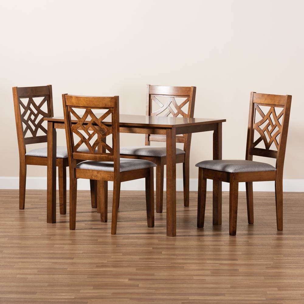 Grey Fabric Upholstered and Walnut Brown Finished Wood 5-Piece Dining Set. Picture 17