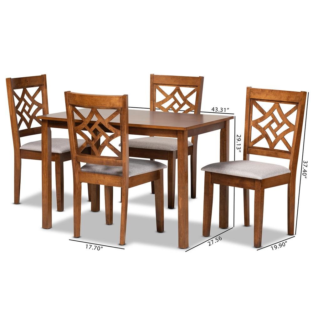 Grey Fabric Upholstered and Walnut Brown Finished Wood 5-Piece Dining Set. Picture 18